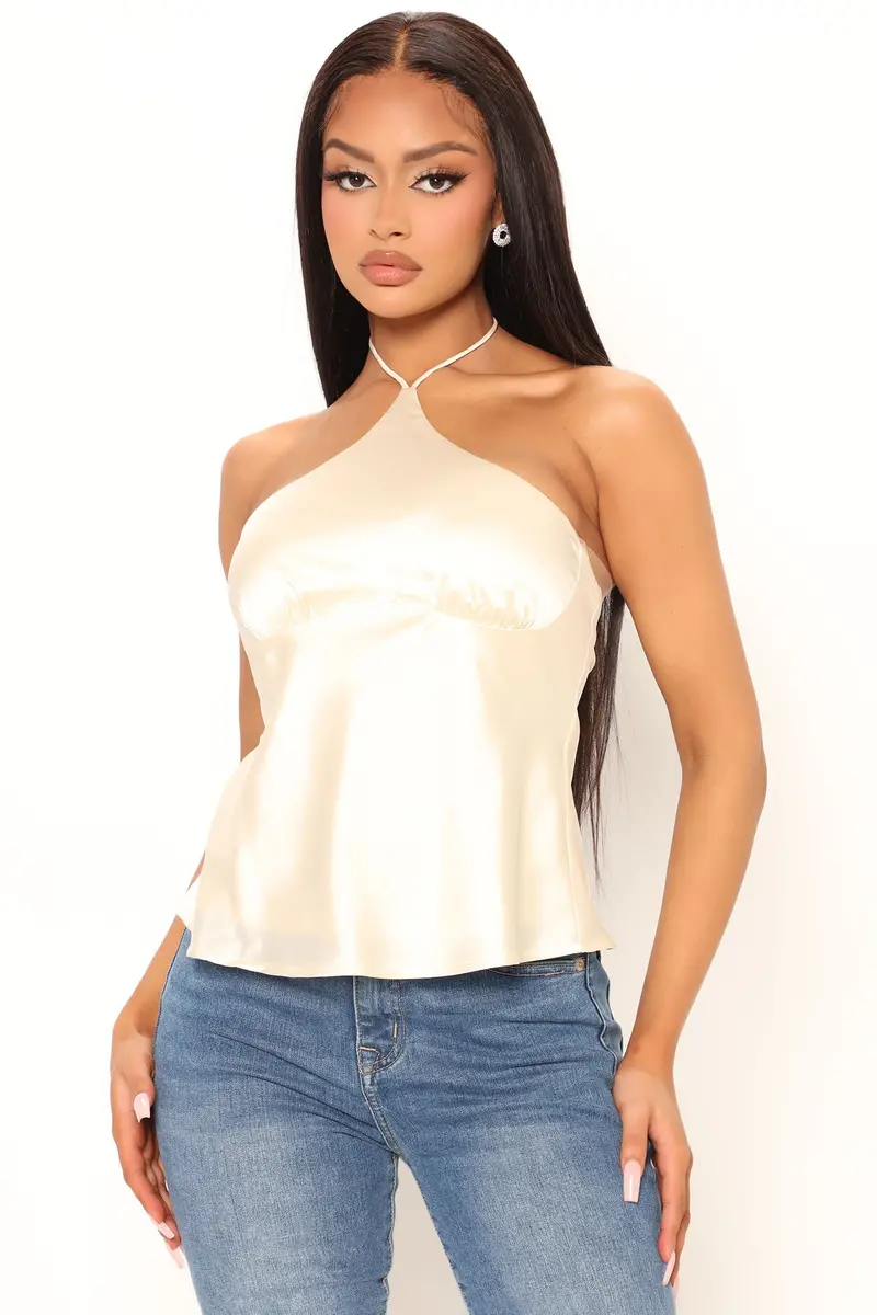 Cream A Dream Away Halter Top with Soft Drape
