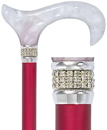 Crimson Daytime Pearlz Cane – Scratch & Dent, Red Shaft with Sparkling Rhinestone Collar (V1937)