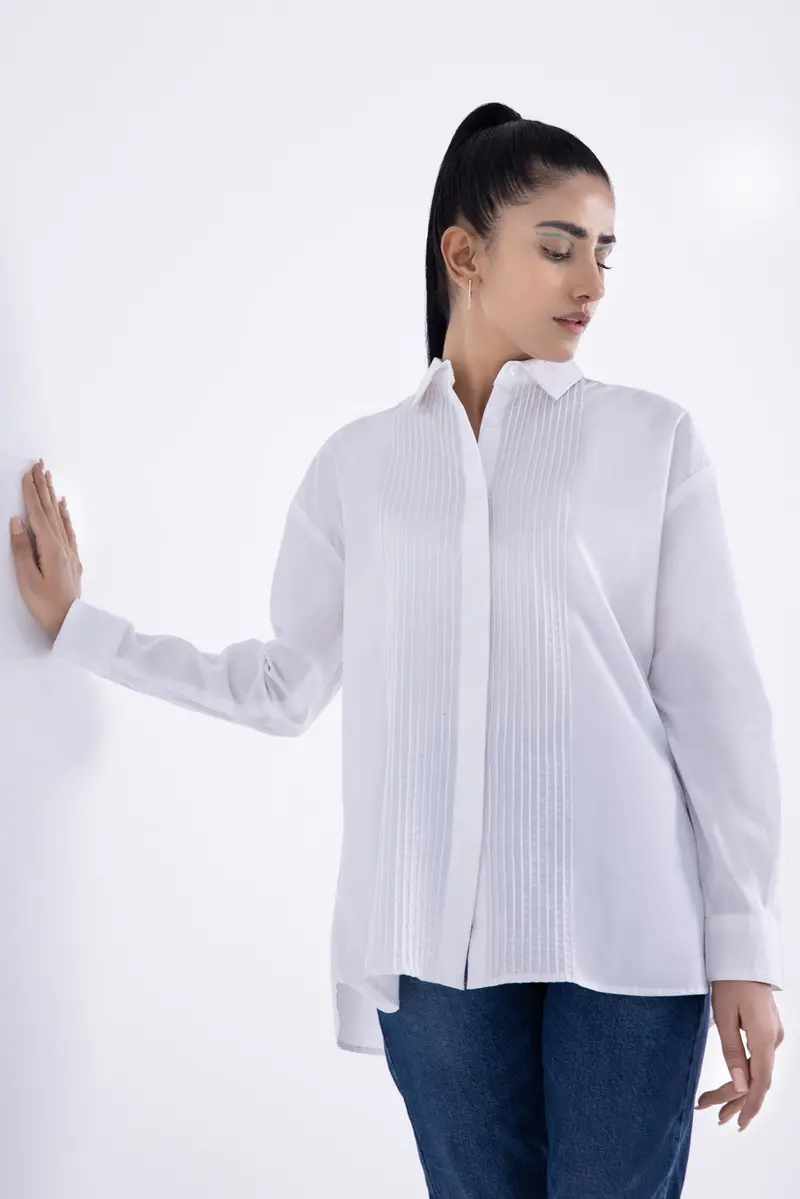 Crisp White Collar Button-Down Shirt