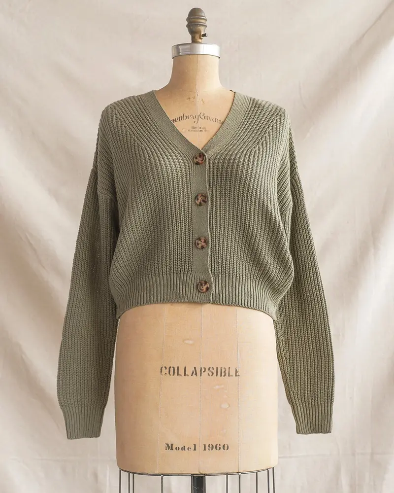 Crushed Basil Green Knit Cardigan
