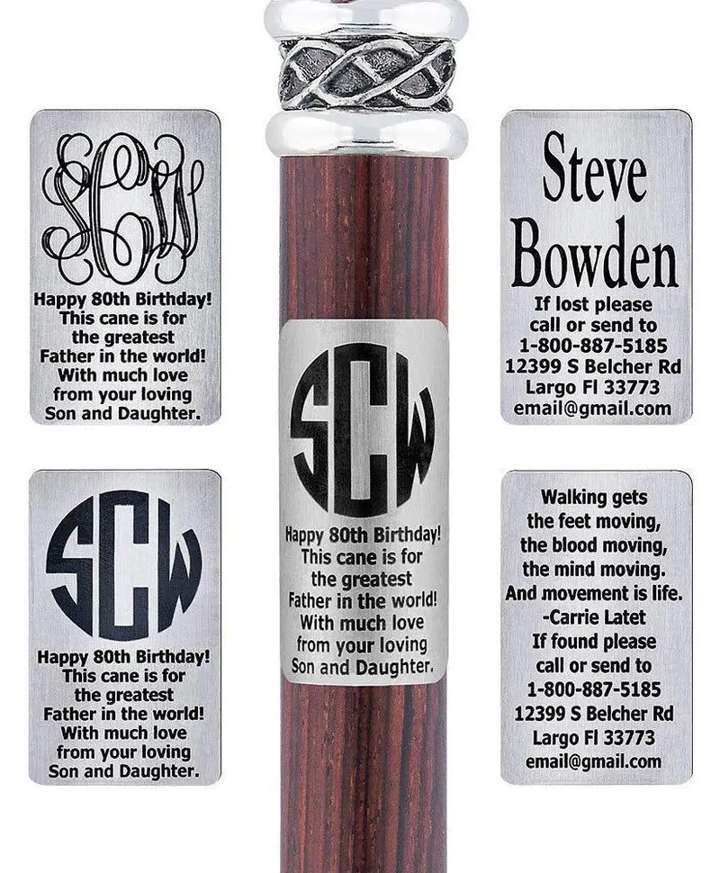 Custom Rectangle Stainless Steel Cane Engraving Option