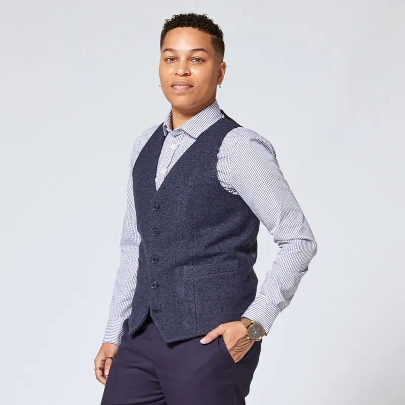 Dark Navy Wool-Tweed Vest