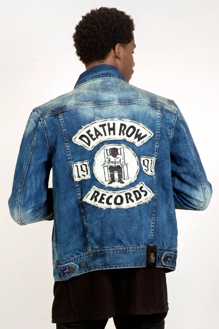 Death Row Records Denim Patchwork Jacket – Custom Distressed Outerwear