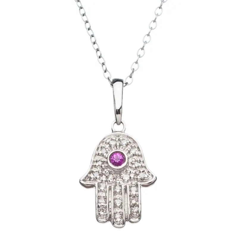 Diamond-Accented Gold Hamsa Hand Lucky Necklace