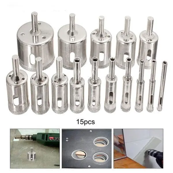 Diamond-Cored Hole Saw Kit for Masonry and Tile Drilling