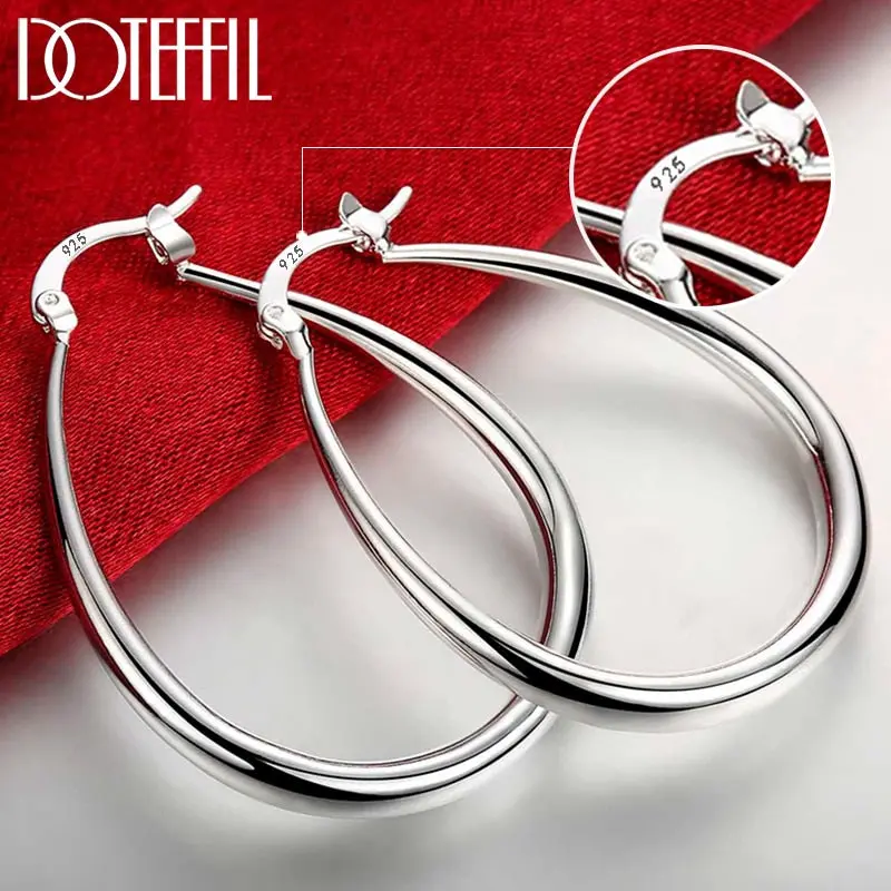 DOTEFFIL 925 Sterling Silver Hoop Earrings – 41mm Smooth Circular Studs for Women, Elegant Everyday Jewelry