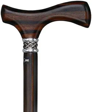 Ebony Slim-Line Fritz Cane – Solid Ebony Shaft & Braided Pewter Collar (Scratch & Dent)