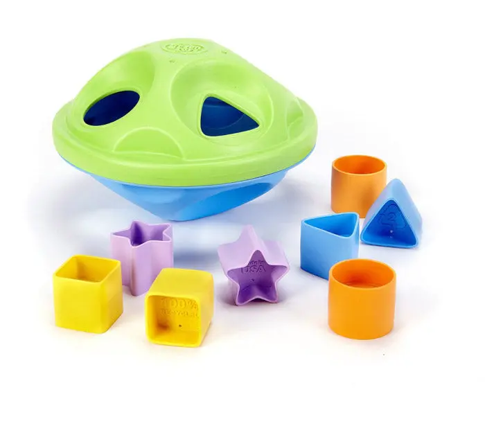 Eco-Friendly Shape Sorting Toy – Green Wooden Learning Set