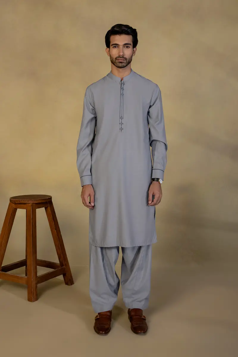 Effortless Embroidered Wash-and-Wear Suit Set