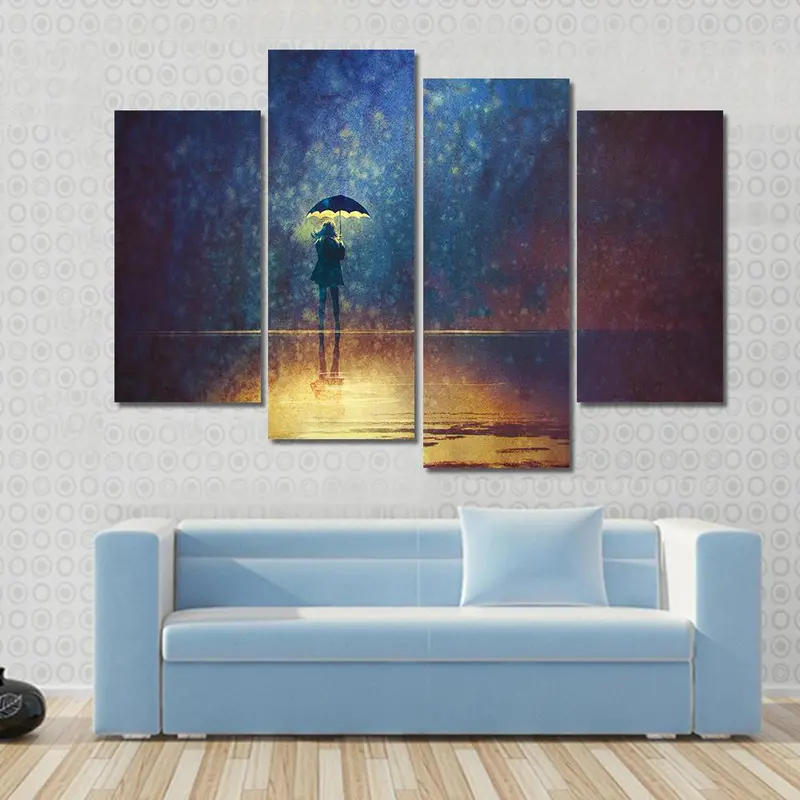 Elegant Woman Under Umbrella Canvas Artwork