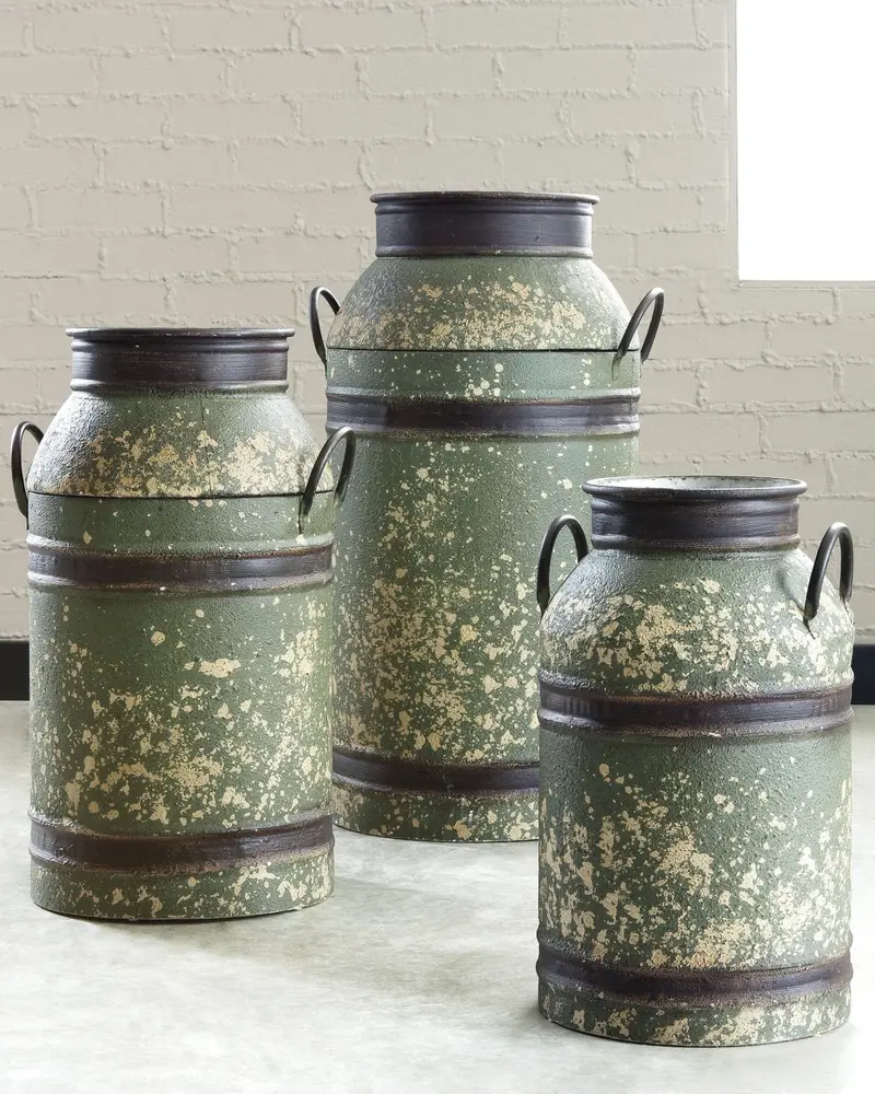Elke Rustic Milk Can Decor Set – Three-Piece Vintage Group
