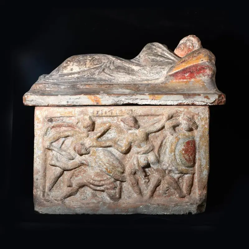 Etruscan Terracotta Cremation Urn, Hellenistic Era, 2nd Century BCE
