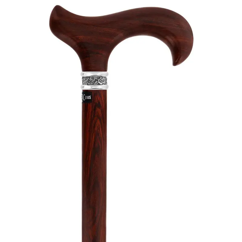 Exotic Cocobolo Wood Derby Cane – Scratch & Dent Clearance Featuring Pewter Rose Collar (Model V1899)