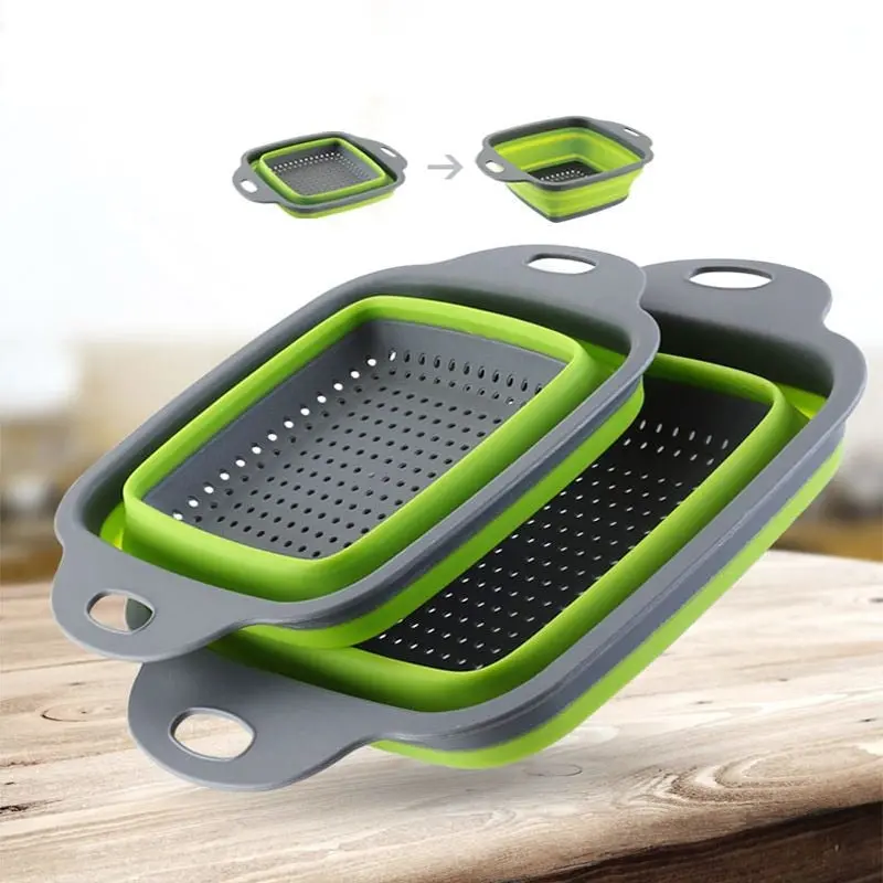 Foldable Silicone Drain Basket – Collapsible Fruit & Veg Strainer for Kitchen Storage
