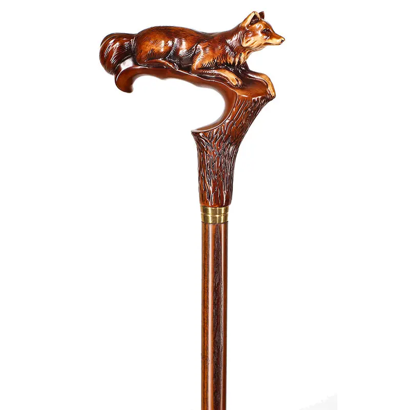 Fox-Themed Handcarved Wooden Walking Cane
