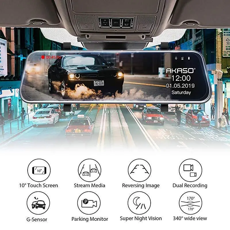 Full-Screen LCD Rearview Mirror with Dual Dash Cam