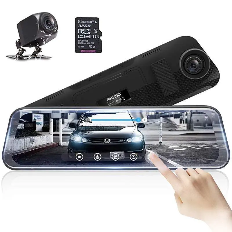 Full-Screen LCD Smart Rearview Mirror with Dual-Camera Recording