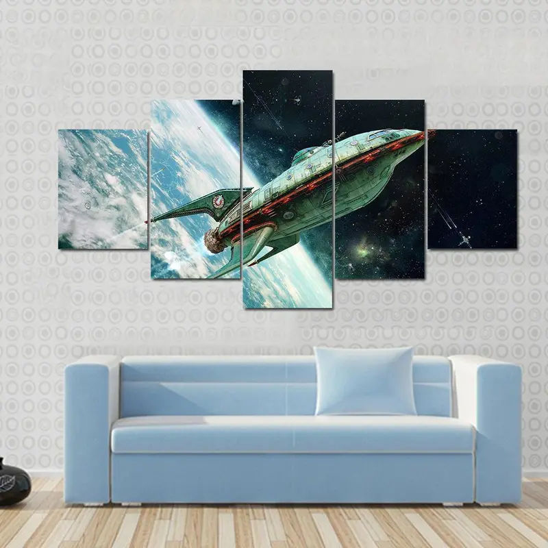 Futuristic Alien Spacecraft Landing Canvas Wall Art
