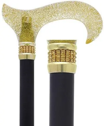 Gold Sparkle Glitter Derby Cane – Scratch & Dent, Rhinestone Collar & Metallic Handle Accent (V1951)