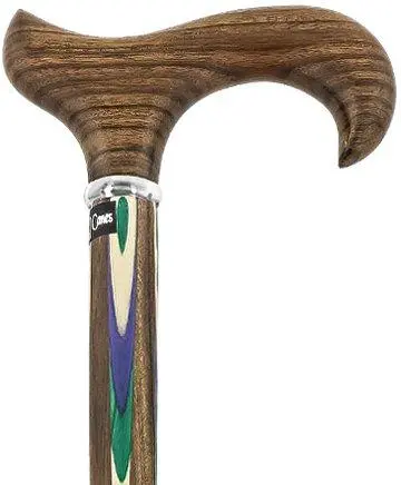 Green-and-Blue Inlaid Derby Cane – Ovangkol Wood Shaft & Silver Collar (Scratch & Dent)