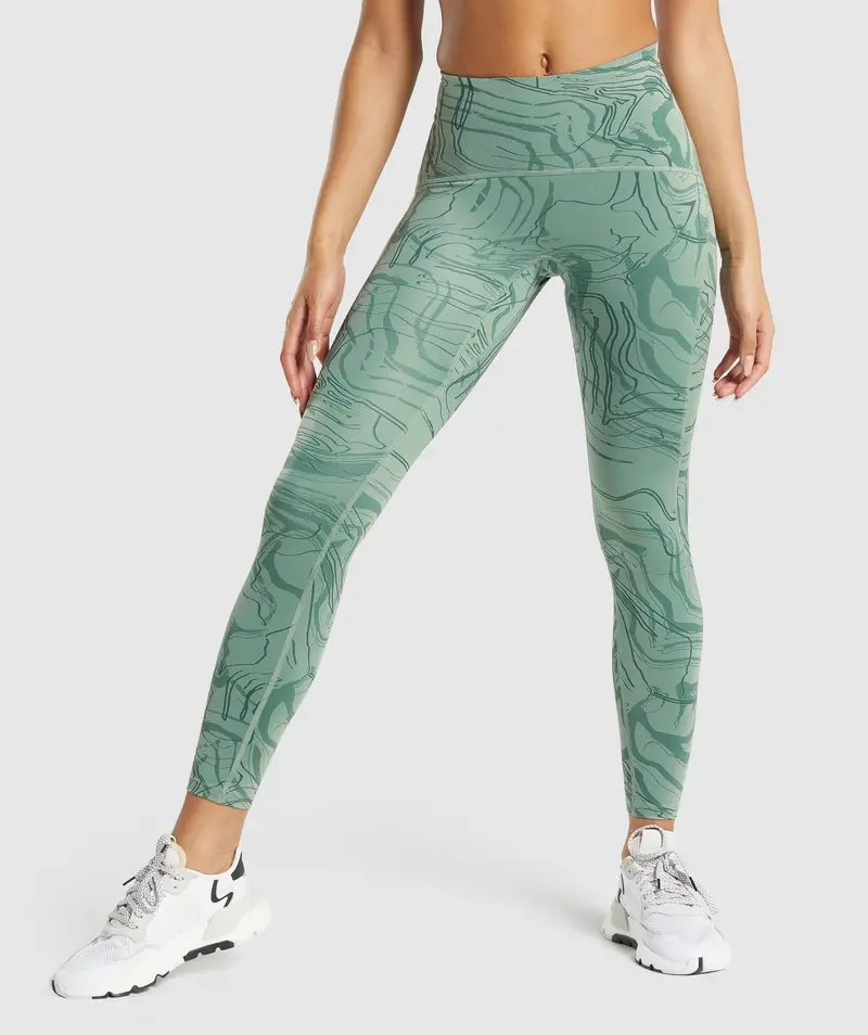 GS Power Support Leggings with Print – Emerald Green