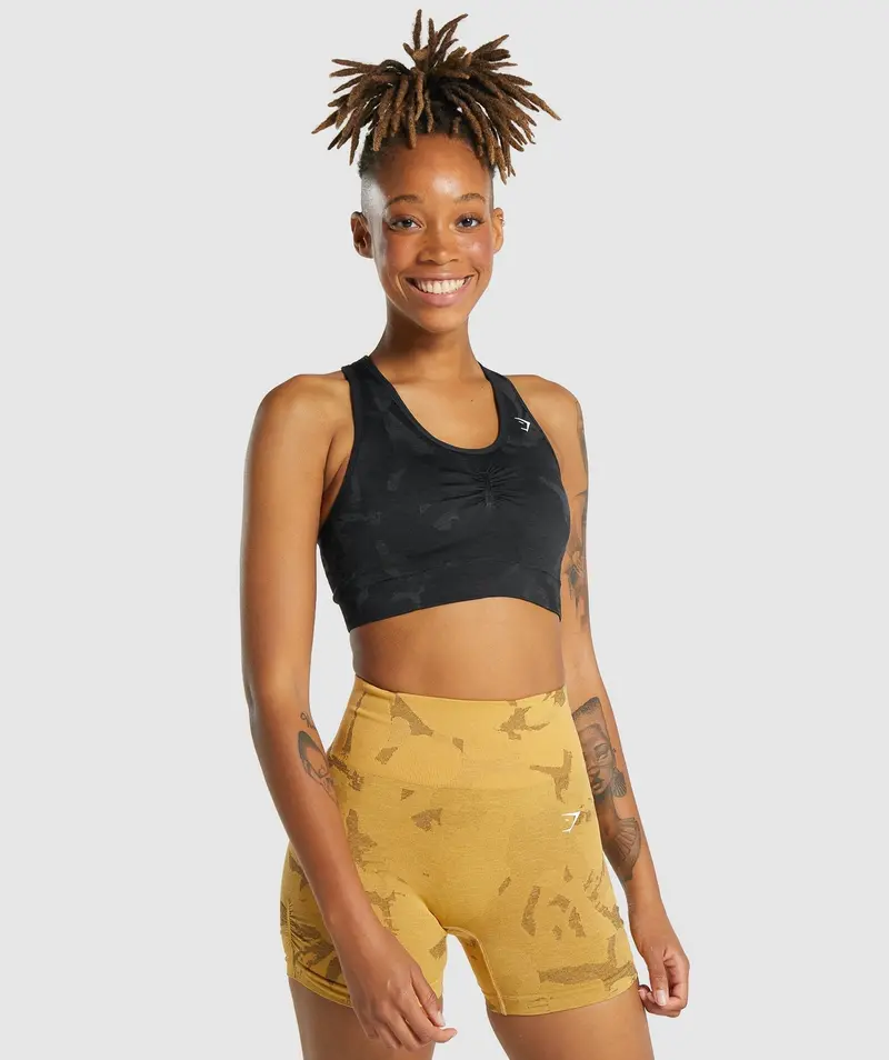 Gymshark Adapt Camo Seamless Racerback Sports Bra – Savanna & Black