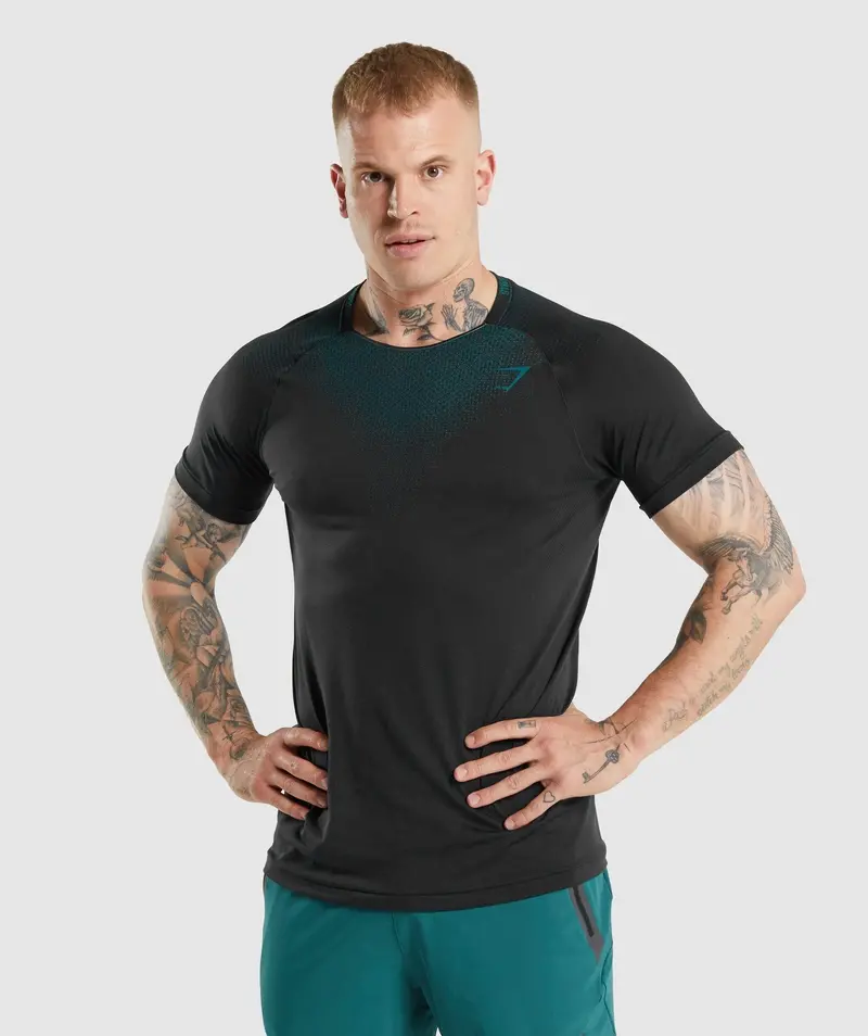 Gymshark Apex Contrast Fit T-Shirt in Black and Teal