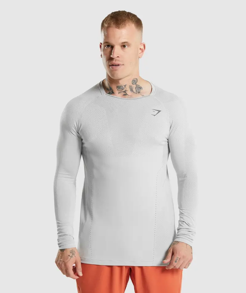 Gymshark Apex Long Sleeve Tee – Light Grey & Charcoal Blend