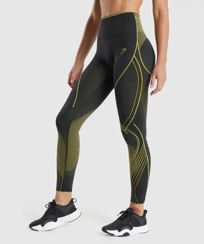 Gymshark Apex Seamless High-Rise Leggings in Black & Yellow