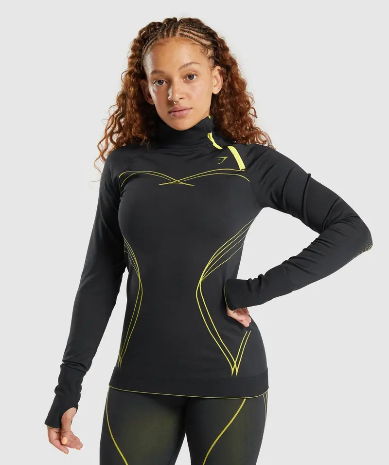 Gymshark Apex Seamless Quarter-Zip Training Top in Black & Yellow