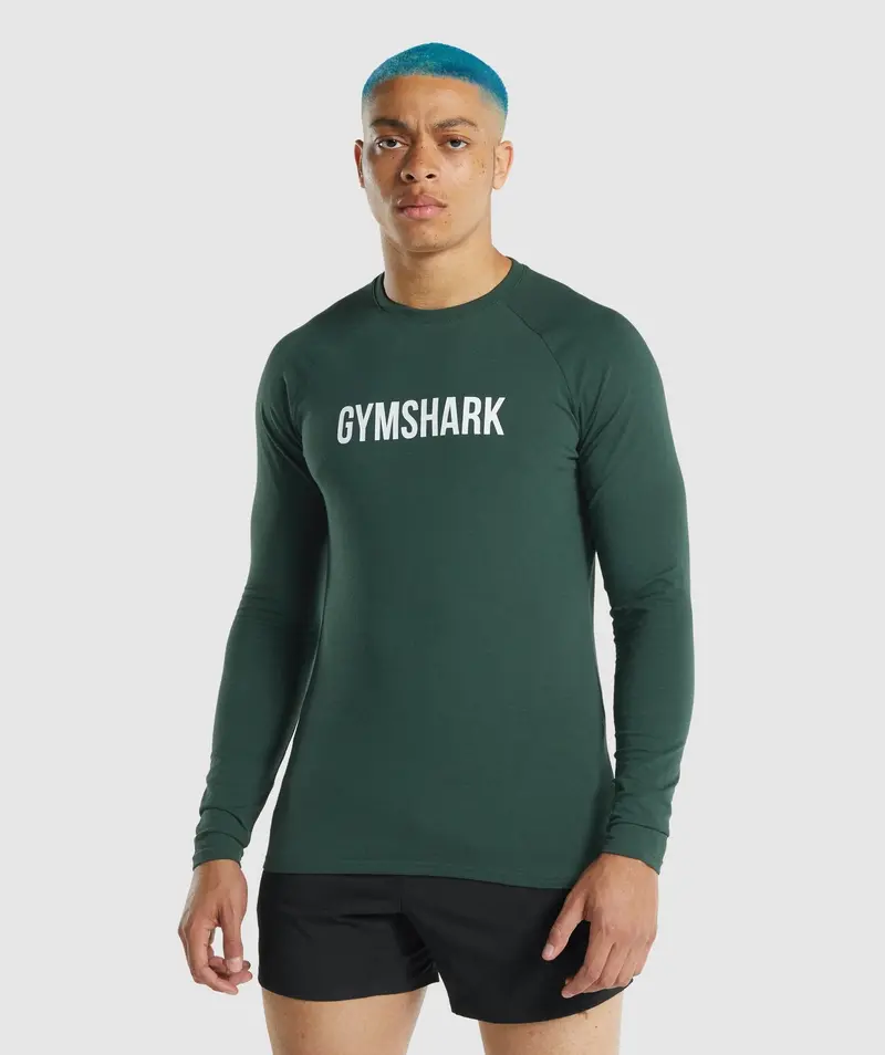 Gymshark Apollo Extended Fit Long Sleeve T-Shirt in Dark Green