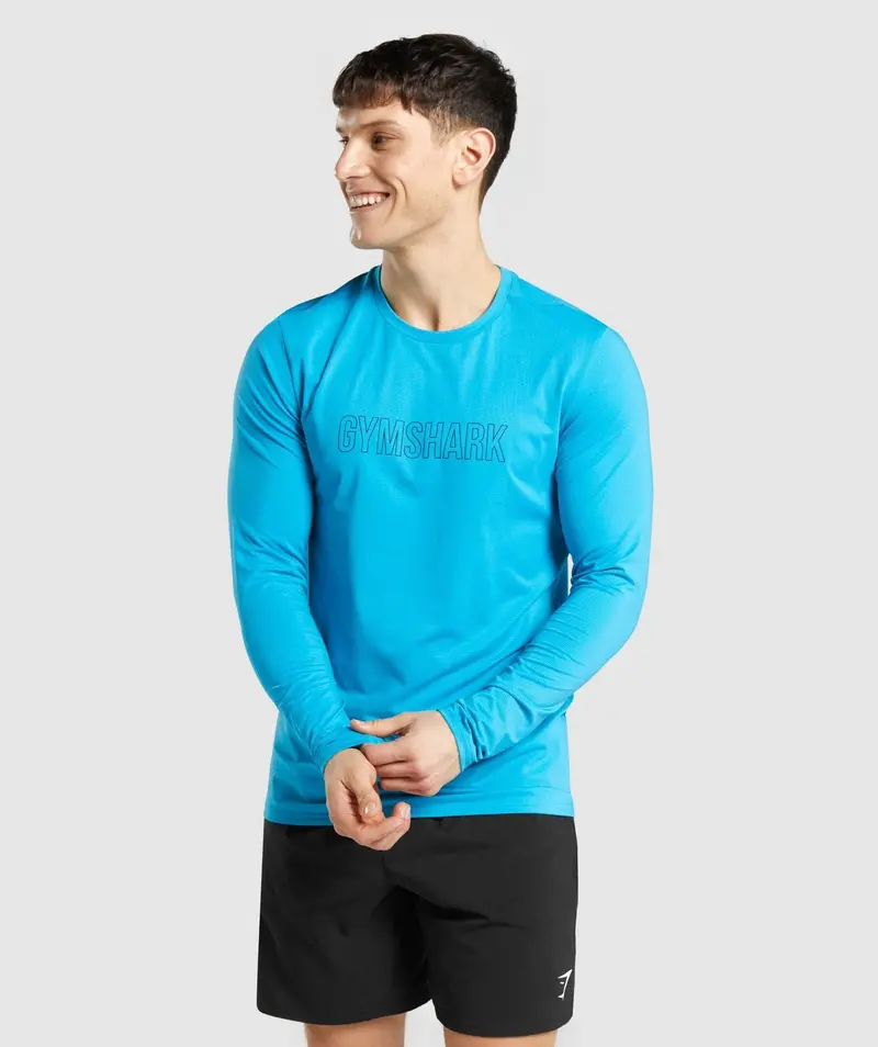Gymshark Arrival Graphic Long Sleeve Tee – Navy Blue