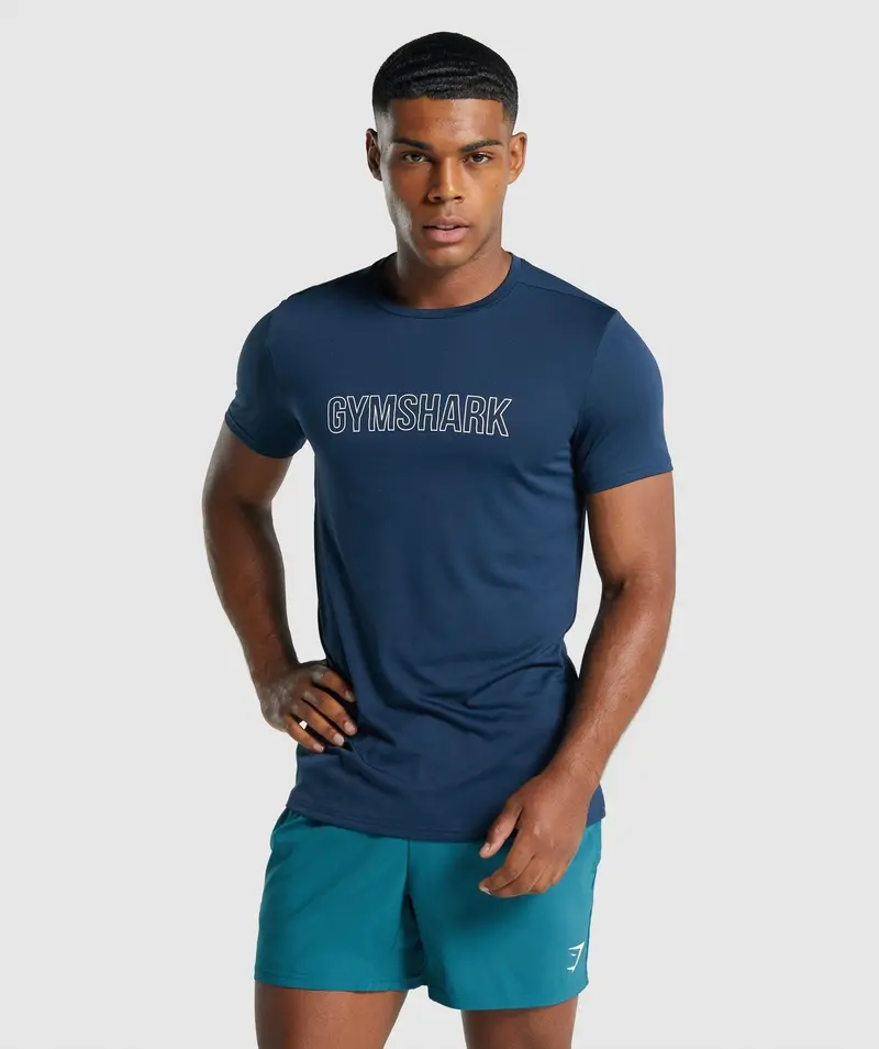 Gymshark Arrival Graphic Tee in Navy Blue