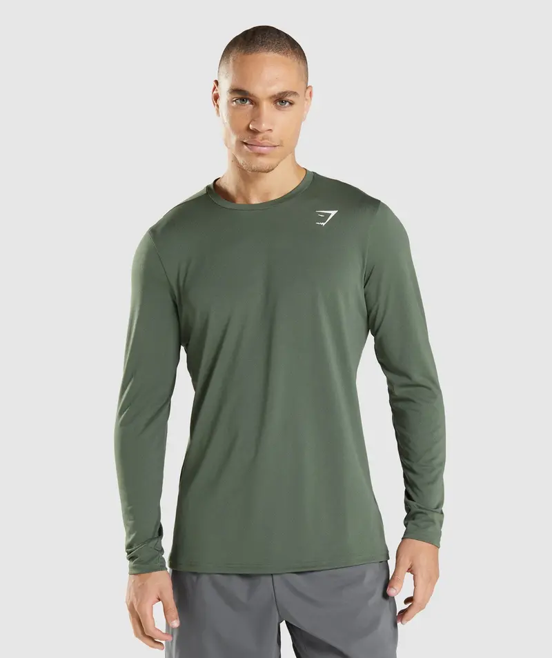 Gymshark Arrival Green Long-Sleeve Performance T-Shirt