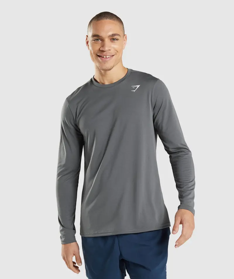 Gymshark Arrival Long-Sleeve Performance T-Shirt in Charcoal