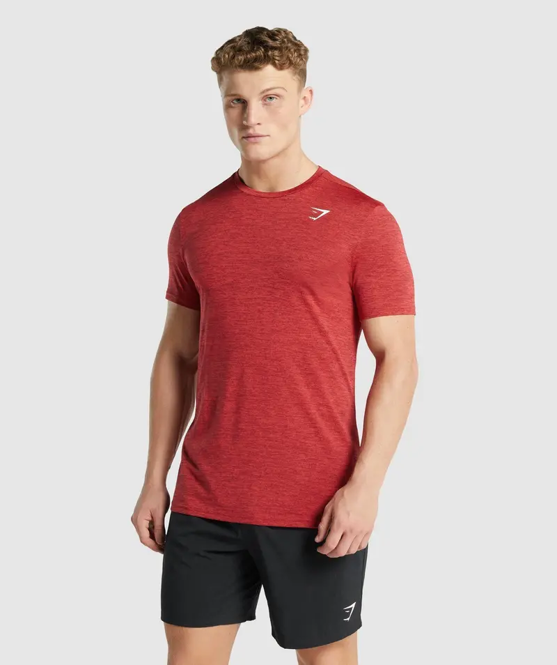Gymshark Arrival Marl Cotton T-Shirt in Red Marled Finish