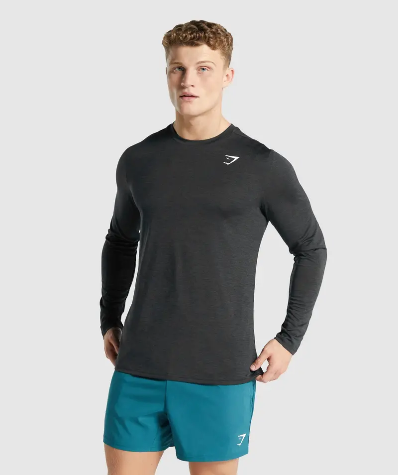 Gymshark Arrival Marl Long Sleeve Tee – Black Marled Texture