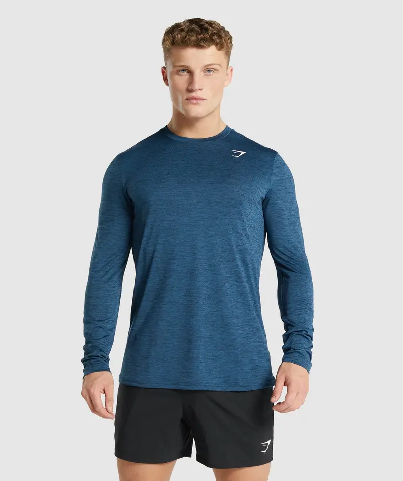 Gymshark Arrival Marl Long Sleeve Tee – Navy Marled Texture