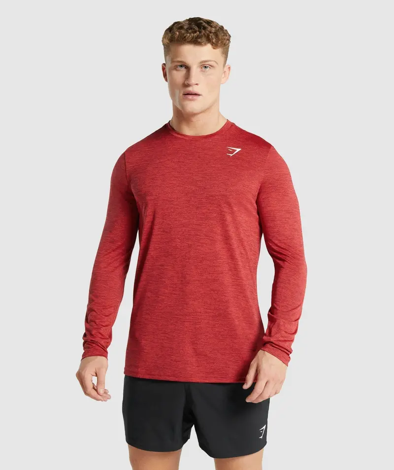 Gymshark Arrival Marl Long Sleeve Tee – Red Marled Texture