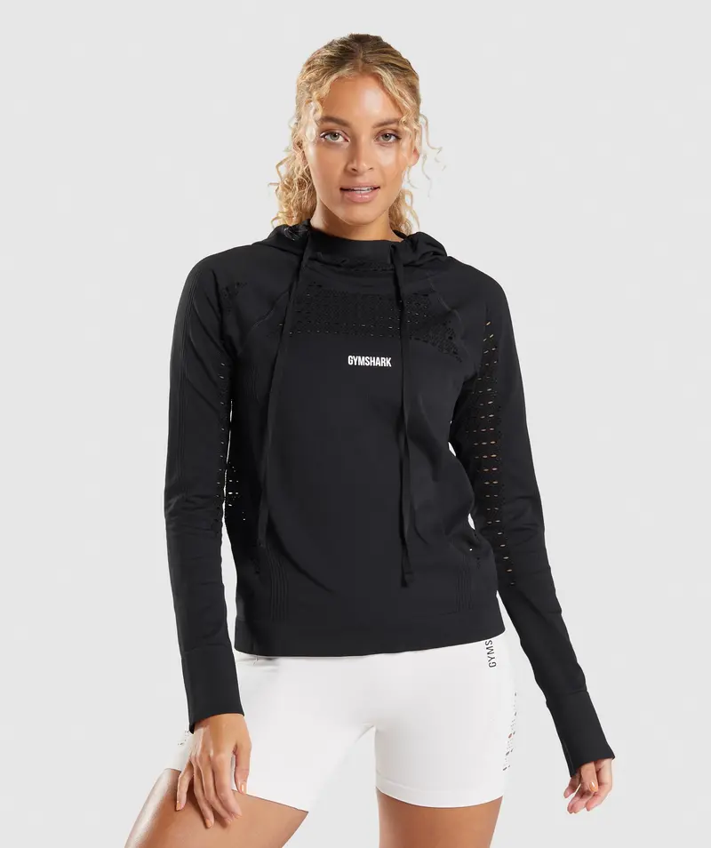 Gymshark Black Energy Seamless Hoodie – Soft Brushed Interior