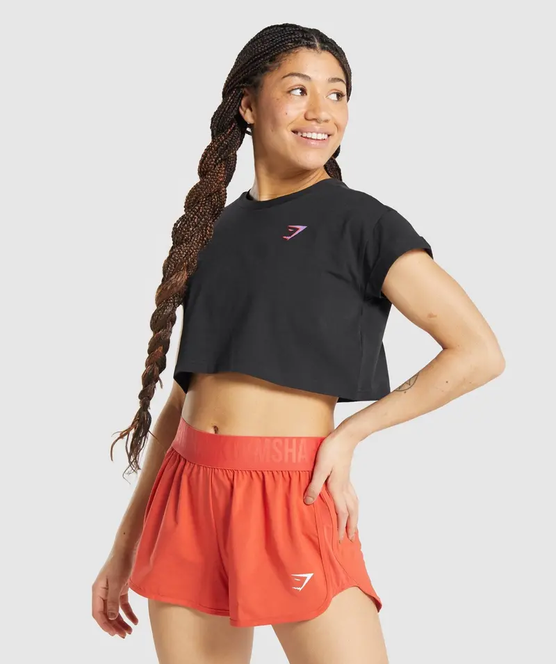 Gymshark Black Graphic Pre-Workout Crop Tee