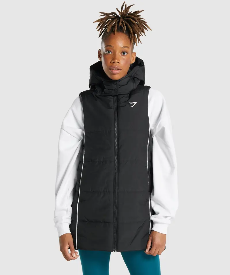 Gymshark Black Oversized Longline Quilted Gilet