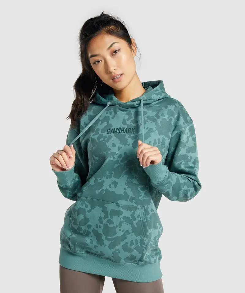 Gymshark Camo Graphic Oversized Hoodie – Dark Green Design