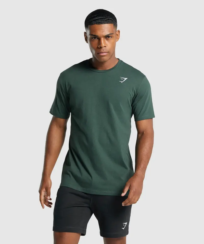 Gymshark Crest Classic Fit T-Shirt in Dark Green