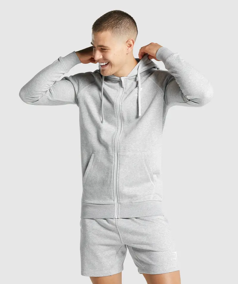 Gymshark Crest Full-Zip Hoodie in Light Grey Marl