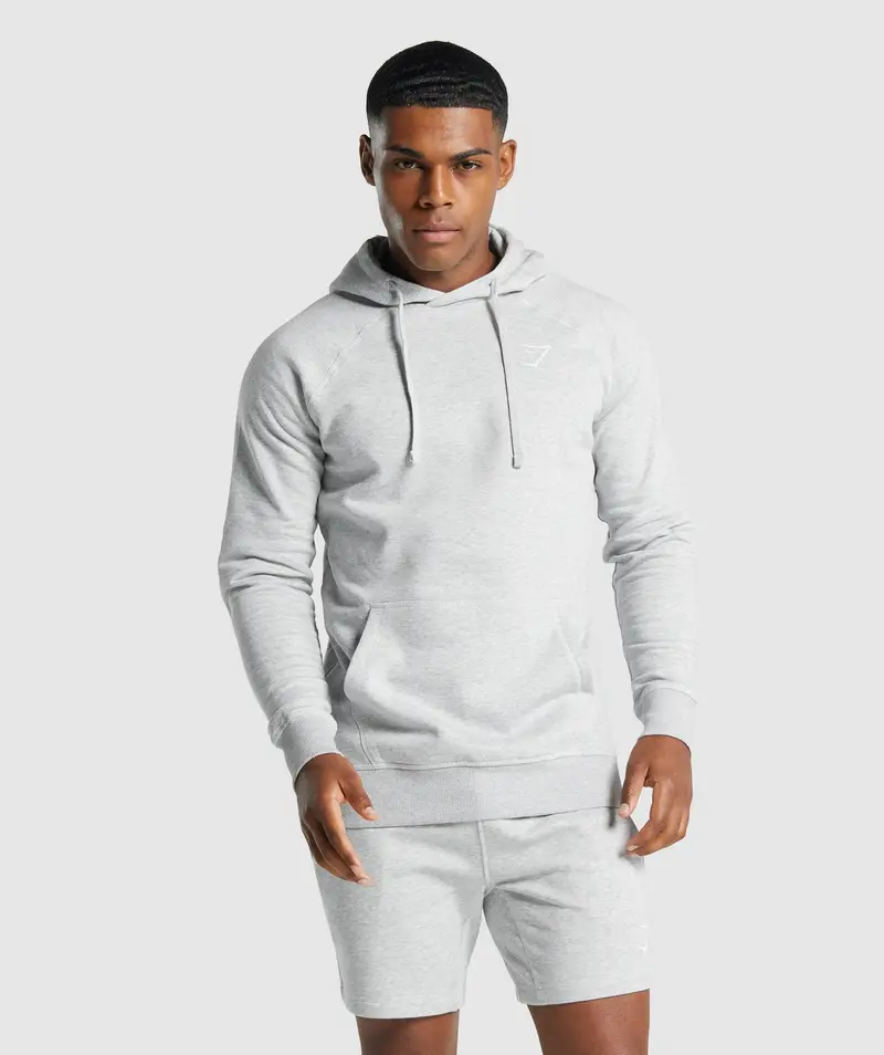 Gymshark Crest Pullover Hoodie in Light Grey Marl