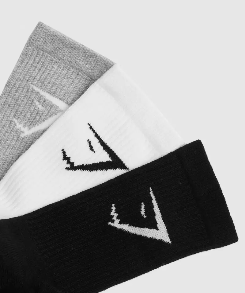 Gymshark Crew Socks (3-Pack) – White, Light Grey Marl & Black Mix