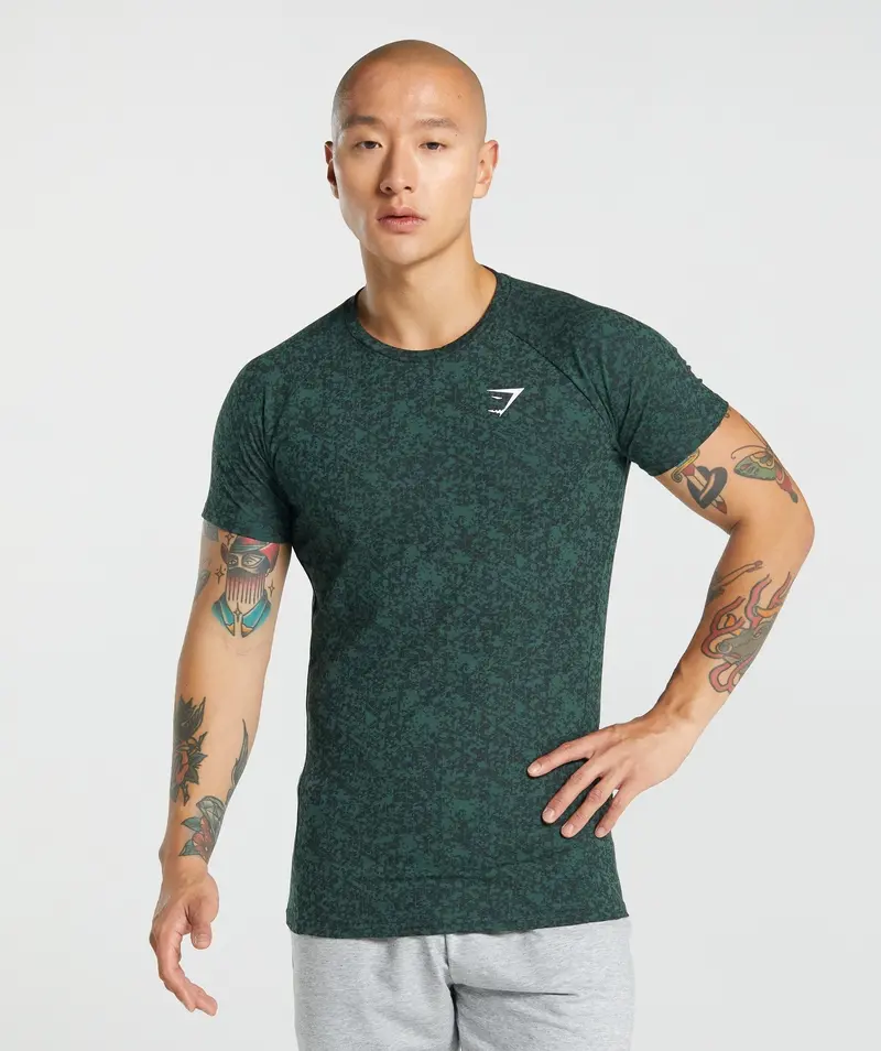 Gymshark Critical 2.0 Graphic Tee – Dark Green Heather with Print