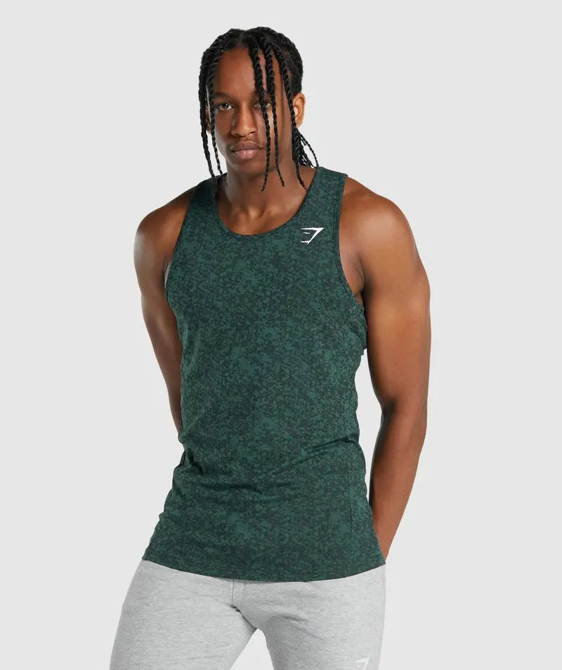Gymshark Critical 2.0 Performance Tank in Forest Green Print