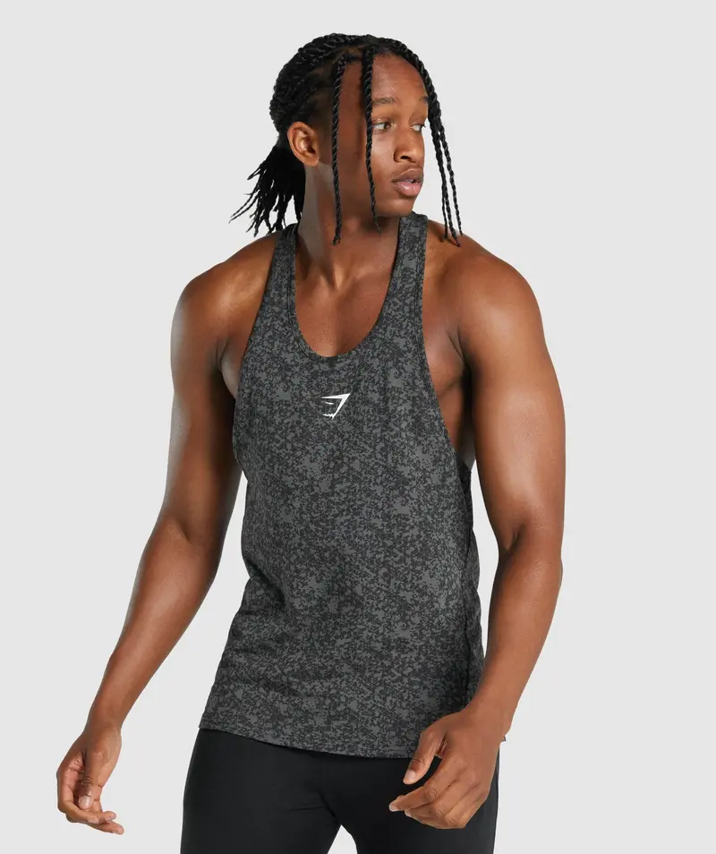 Gymshark Critical 2.0 Stringer Top – Charcoal Printed Sleeveless